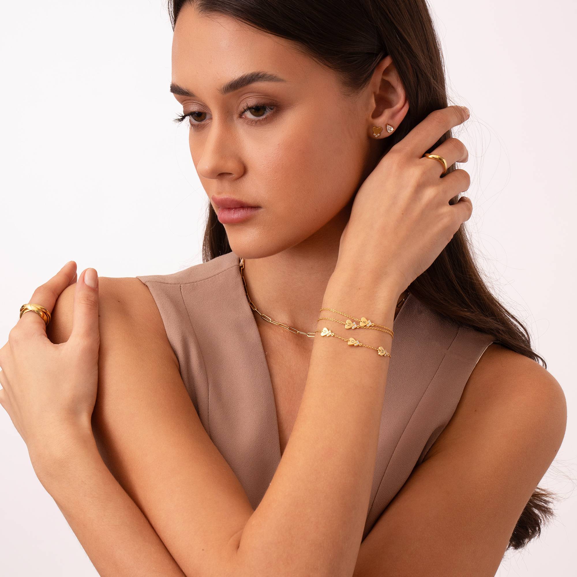 Dakota Herzarmband mit Initialen und Diamanten - 585er Gelbgold-3 Produktfoto
